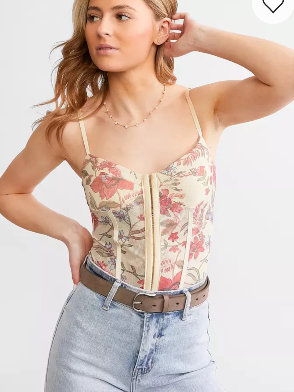 Free People Night Rythm Bodysuit in Cream and Red Floral